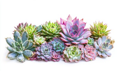 A row of colorful flowers, including pink and purple ones