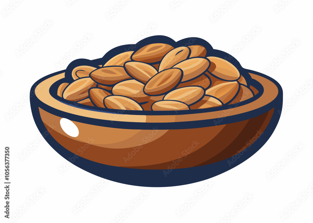 Wall mural dried peanuts in wooden bowl on white background vector art illustration