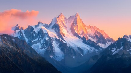 Majestic Mountain Range at Sunrise with Snow