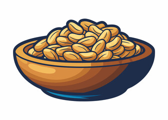  Dried peanuts in wooden bowl on white background vector art illustration