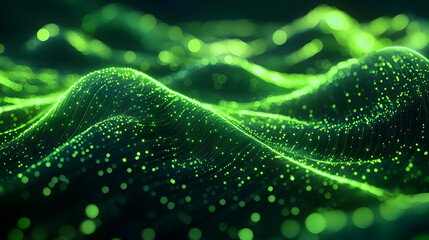 Abstract Green 3D Background with Glowing Particles