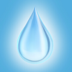 One drop of clear water on light blue background