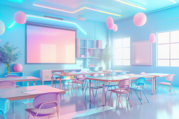 Futuristic creativity modern classroom interior with Minimal art imaginative pastel color. Abstract decoration fantasy and dreamy.