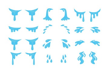 Set of eye tears collection, Tear cartoon vector set icon. Isolated set icon droplet of cry. Vector illustration tear on white background. Tear cry eye icon. Woe and sorrow, sadness, grief symbol.