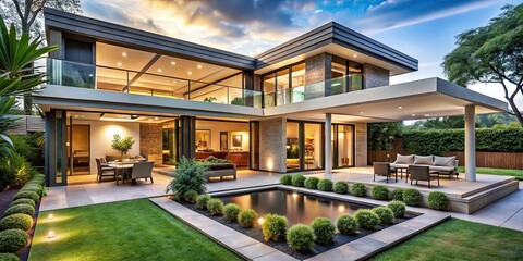 Fototapeta premium render of elegant home and garden design with harmonious fusion of indoor and outdoor spaces , luxury