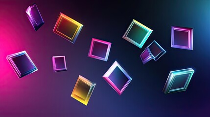Holographic Neon Frames Floating in a Dark Background