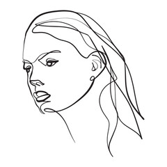 Continuous line, drawing of set faces and hairstyle, fashion concept, woman beauty minimalist, vector illustration for t-shirt, slogan design print graphics style