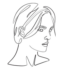 Continuous line, drawing of set faces and hairstyle, fashion concept, woman beauty minimalist, vector illustration for t-shirt, slogan design print graphics style