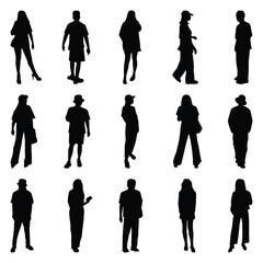 Vector collection set of individual people silhouettes.	
