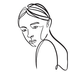 Continuous line, drawing of set faces and hairstyle, fashion concept, woman beauty minimalist, vector illustration for t-shirt, slogan design print graphics style