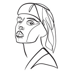 Continuous line, drawing of set faces and hairstyle, fashion concept, woman beauty minimalist, vector illustration for t-shirt, slogan design print graphics style