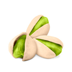 Unshelled pistachios on white background. Tasty nut