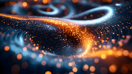 Abstract 3D Background with Orange and Blue Glowing Lights