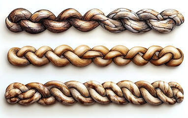 Obraz premium Vector Set: Braided Rope Chain Patterns with Link Icon