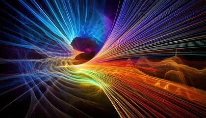 Naklejka premium energy of fractal realms, vibrant light trails and traces with smoke and blurry long exposure effect background
