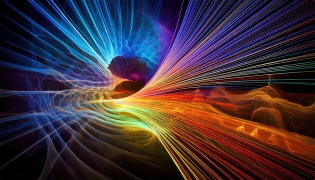 energy of fractal realms, vibrant light trails and traces with smoke and blurry long exposure effect background
