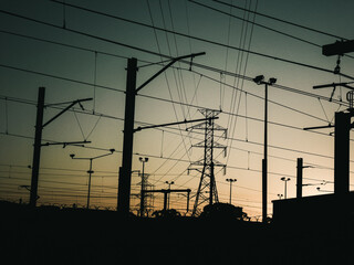 power lines at sunset