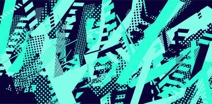 Abstract geometric pattern with blue, teal, and green colors, with a dotted texture.