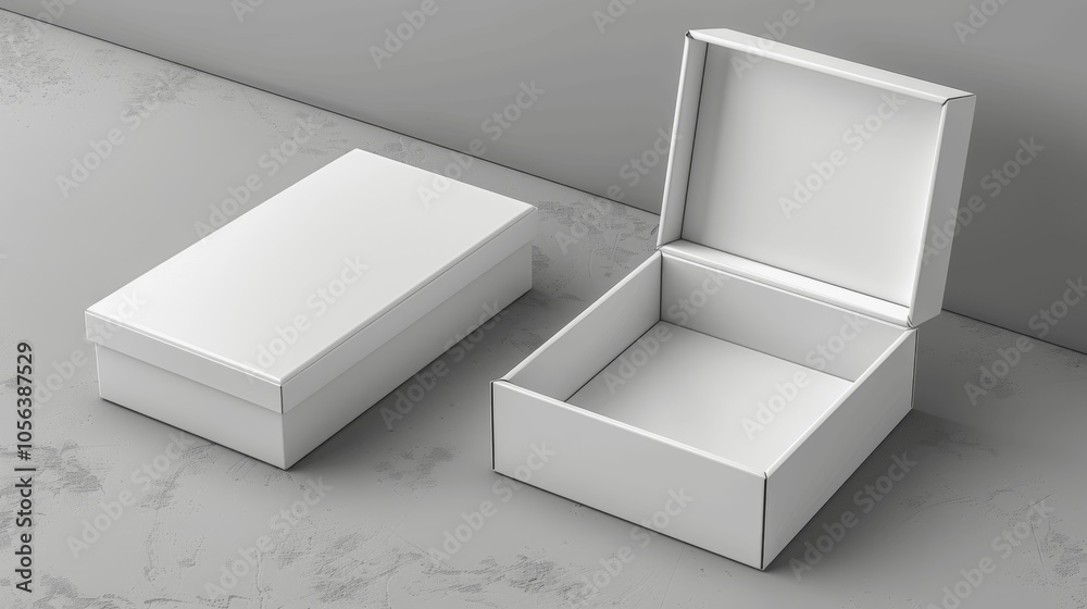 Aufkleber white gift box mockup - open and closed folding cardboard box 3d rendering