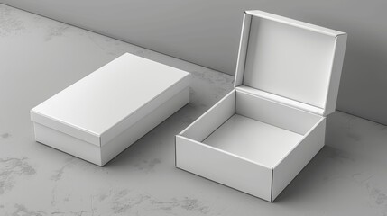 White Gift Box Mockup - Open and Closed Folding Cardboard Box 3D Rendering