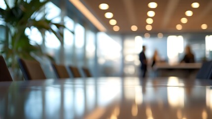 Blurred business people meeting in office interior with space for background or banner design. 