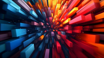 Abstract 3D Background with Red, Orange, Blue, and Purple Blocks