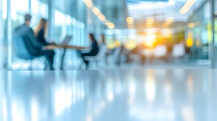 Blurred business people meeting in office interior with space for background or banner design. 