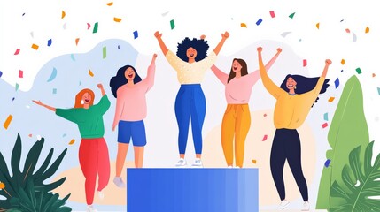 Triumph Celebration on Podium with Joyful People