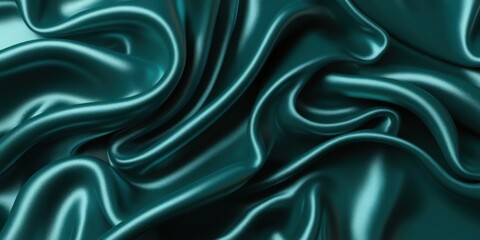 Fototapeta premium Luxurious teal satin fabric, flowing folds, shimmering texture, silky smooth surface, rich emerald green hues, elegant drapery, soft reflections, high-end textile, fashion background, opulent material