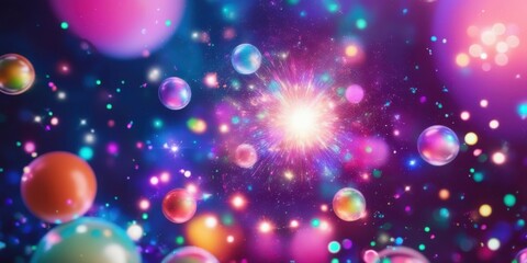 Magical glass bottles, glowing potions, cosmic background, floating lanterns, enchanted forest, fairy lights, ethereal atmosphere, mystical ring, starry night sky, colorful reflections, fantasy scene,