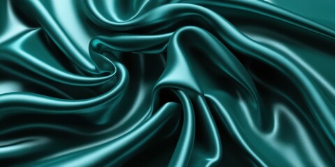 Fototapeta premium Luxurious teal satin fabric, flowing folds, shimmering texture, silky smooth surface, rich emerald green hues, elegant drapery, soft reflections, high-end textile, fashion background, opulent material