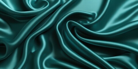 Fototapeta premium Luxurious teal satin fabric, flowing folds, shimmering texture, silky smooth surface, rich emerald green hues, elegant drapery, soft reflections, high-end textile, fashion background, opulent material