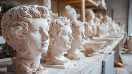Marble sculpture studio: artistic craftsmanship and materials. Renaissance Artisan Workshop. Illustration
