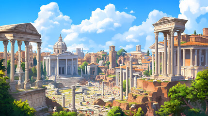 Exploring the roman forum: the heart of ancient rome and its historic significance. Roman Forum. Illustration