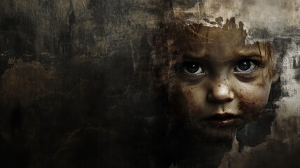 Emotional depiction of a child facing psychological trauma, isolated with a distressed expression in a stark background
