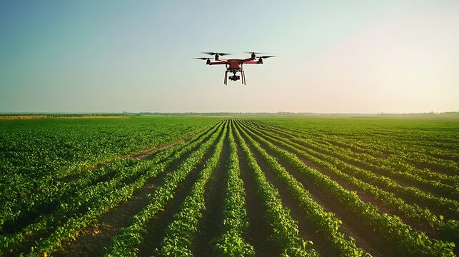 Drone Flying Over Green Field
