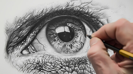 Hyper-realistic pencil drawing of an eye in progress. Pencil Realism. Illustration