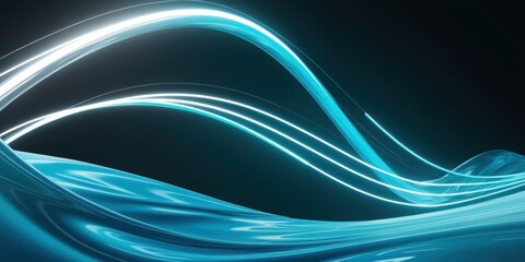 Abstract blue light trails, curved neon lines, dark background, futuristic, dynamic, energy flow, digital art, sleek, minimalist, glowing effects, motion blur, high contrast, cyberpunk aesthetic, smoo