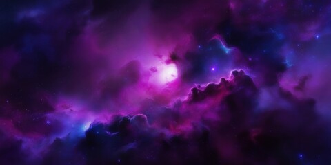 Cosmic nebula, swirling purple clouds, deep space, vibrant colors, ethereal atmosphere, celestial beauty, star formation, galactic storm, mystical energy, dreamlike landscape, astronomical wonder, sur