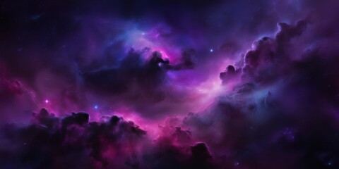 Obraz premium Cosmic nebula, swirling purple clouds, deep space, vibrant colors, ethereal atmosphere, celestial beauty, star formation, galactic storm, mystical energy, dreamlike landscape, astronomical wonder, sur