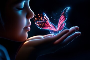 Fantasy-inspired scene of a person with butterflies and glowing symbols around them as they look at their crush, symbolizing the magical feeling of early attraction, symbolizing wonder and excitement