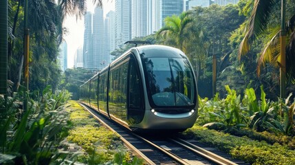 Fototapeta premium photograph of Transportation ideas towards nature conservation Reduce carbon emissions and build sustainable cities for a green future.