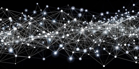 Fototapeta premium A luminous network of interconnected nodes, radiating energy and forming a complex web of connections against a backdrop of deep, infinite darkness.