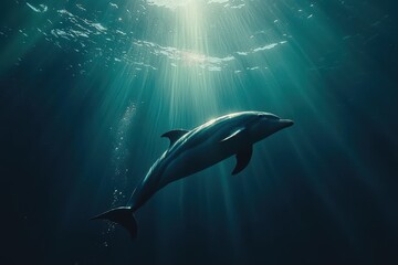 Dolphin Swimming Gracefully Underwater in Sunlight