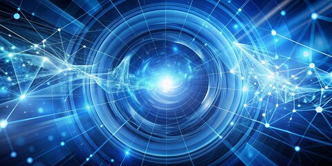Obraz premium Abstract Digital Network A luminous abstract of interconnected nodes and lines within a swirling blue vortex, evoking the flow and interconnectedness of information.