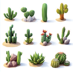 3D of cute cactus on white background
