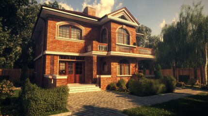 Obraz premium Inviting Suburban Home with Detailed Textures and Atmosphere