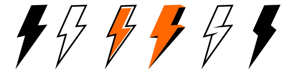 lightning icon set vector design, energy icon, power, flash, storm, charge, energy symbol, illustration, powerful, editable lightning icon