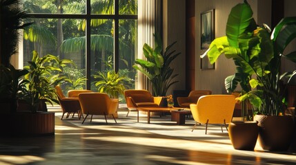 Fototapeta premium Modern Lobby with Tropical View