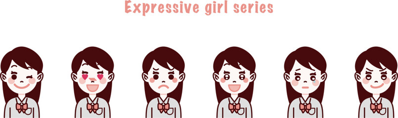 かわいい学生・女の子の表情セット1